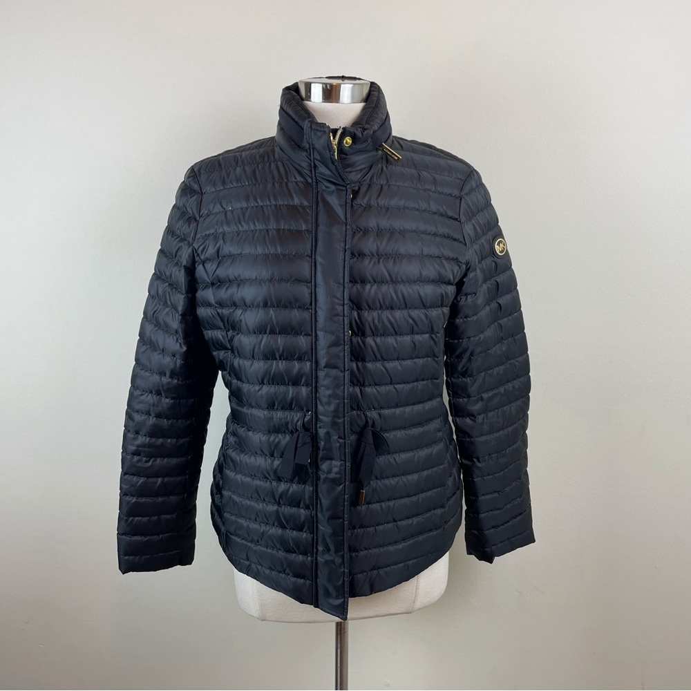 Michael Kors Solid Black Gold Duck Down Waterfowl Feathers Puffer Jacket Large